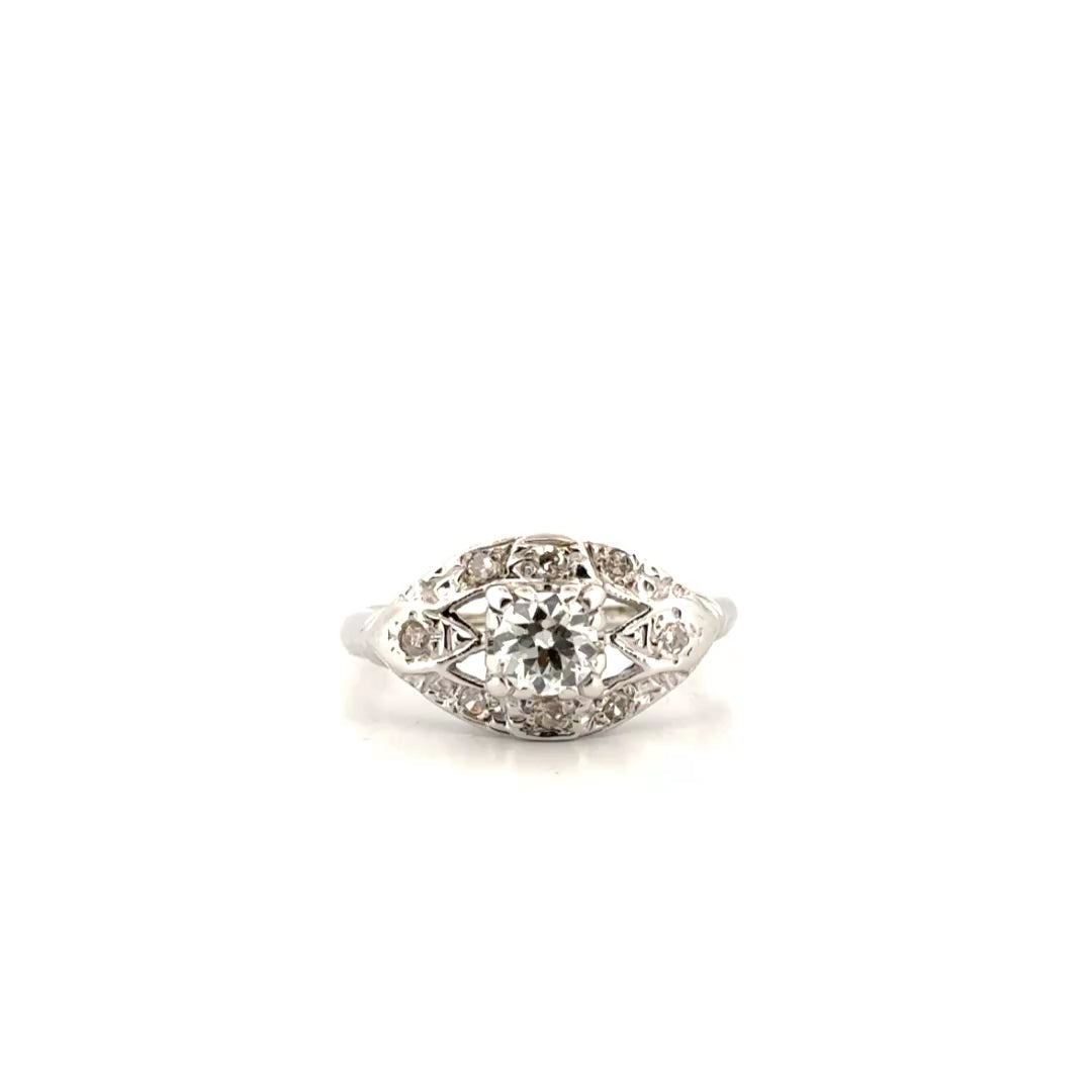 Vintage Engagement Ring .49cttw with a .38ct Center Set in 14K White Gold