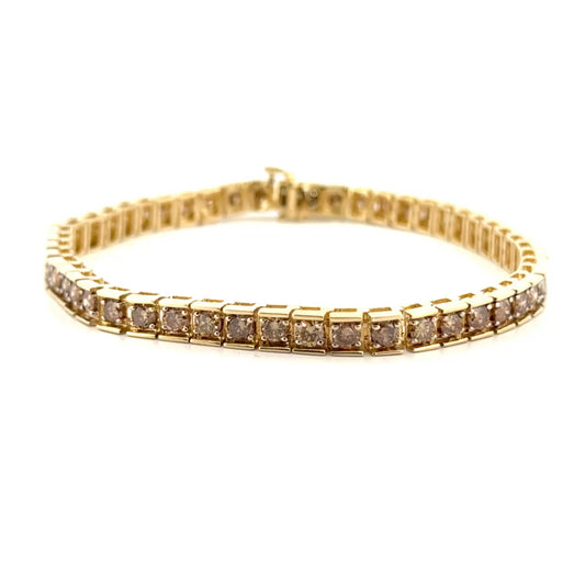 4.36cttw. Champagne Diamond Tennis Bracelet in 14K Yellow Gold
