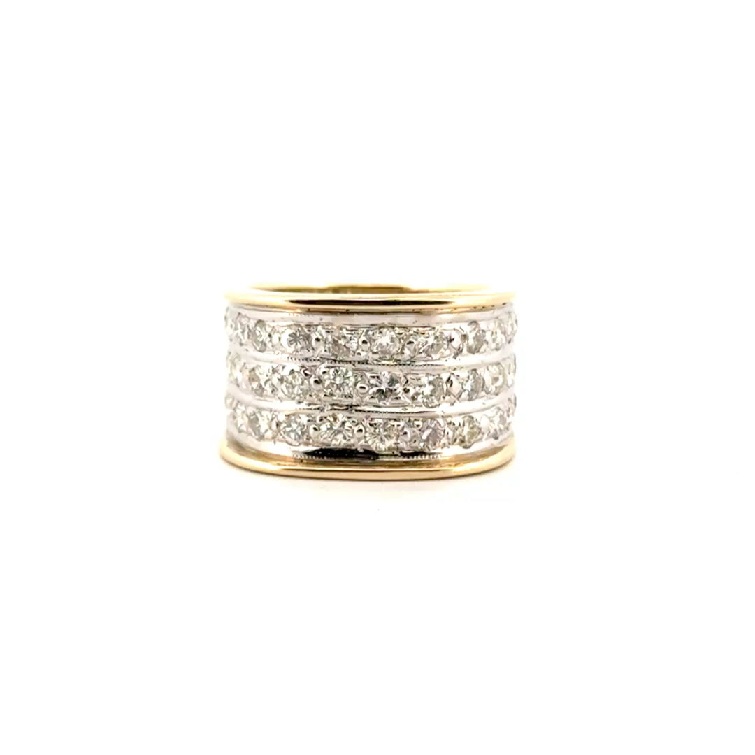 1.66cttw. Wide Cigar Style Euro Shank Ring in 14K Yellow Gold