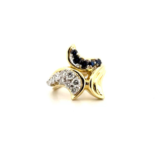 Diamond & Blue Sapphire Wrap Ring in 18K Yellow Gold