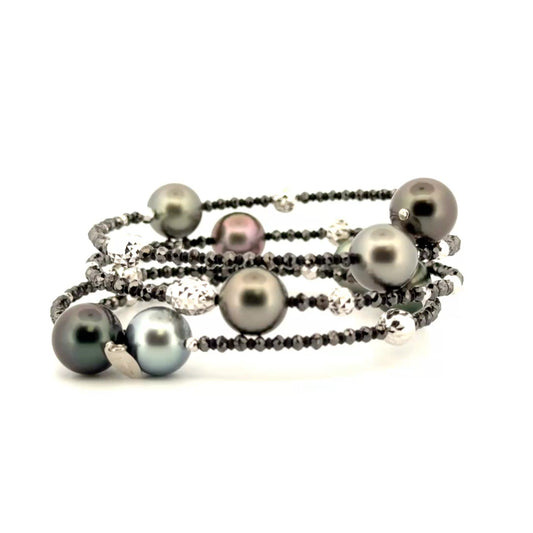 Black Diamond & Tahitian Pearl Bracelet With 18K White Gold Beads