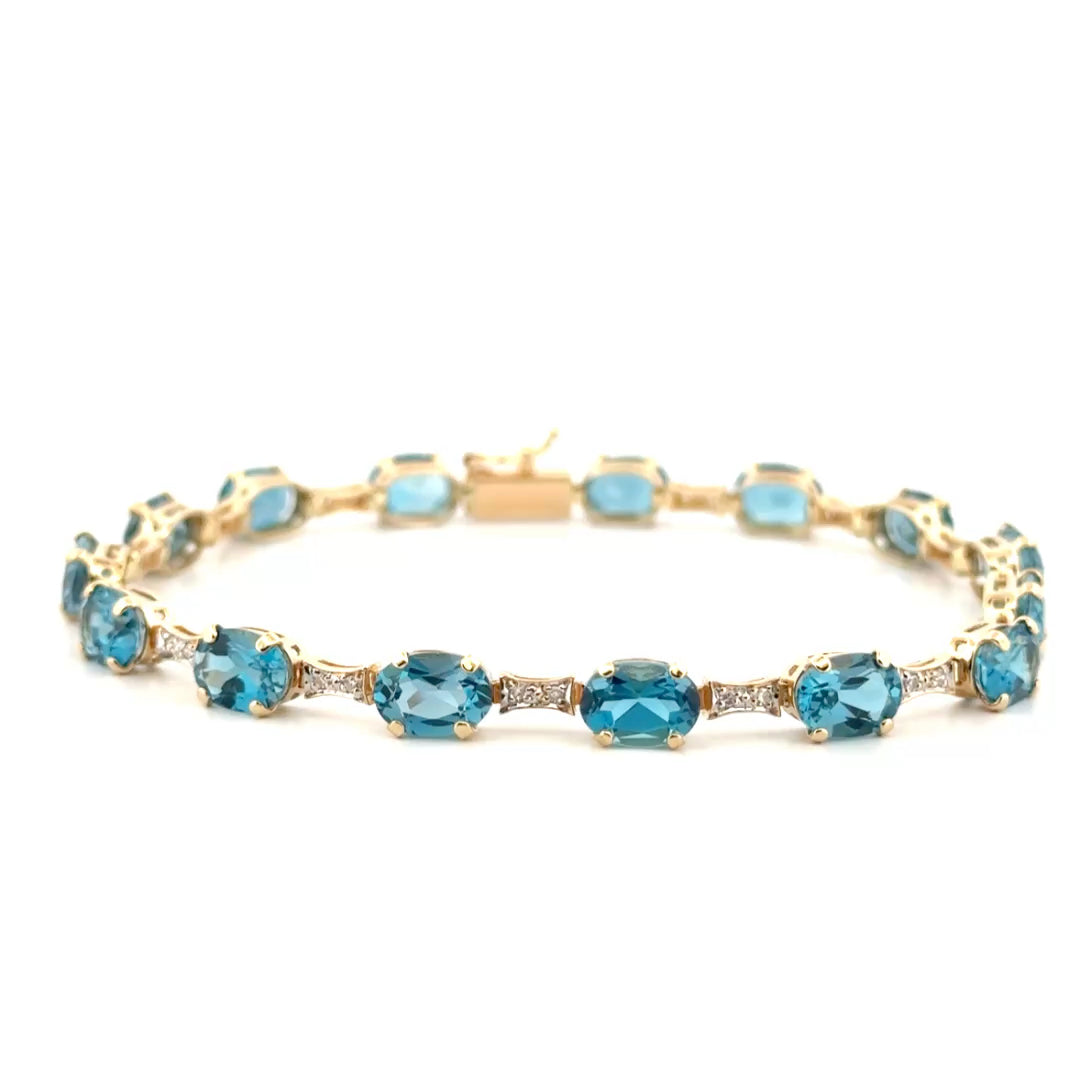 14.55cttw. Blue Topaz & Diamond Bracelet in 14K Yellow Gold