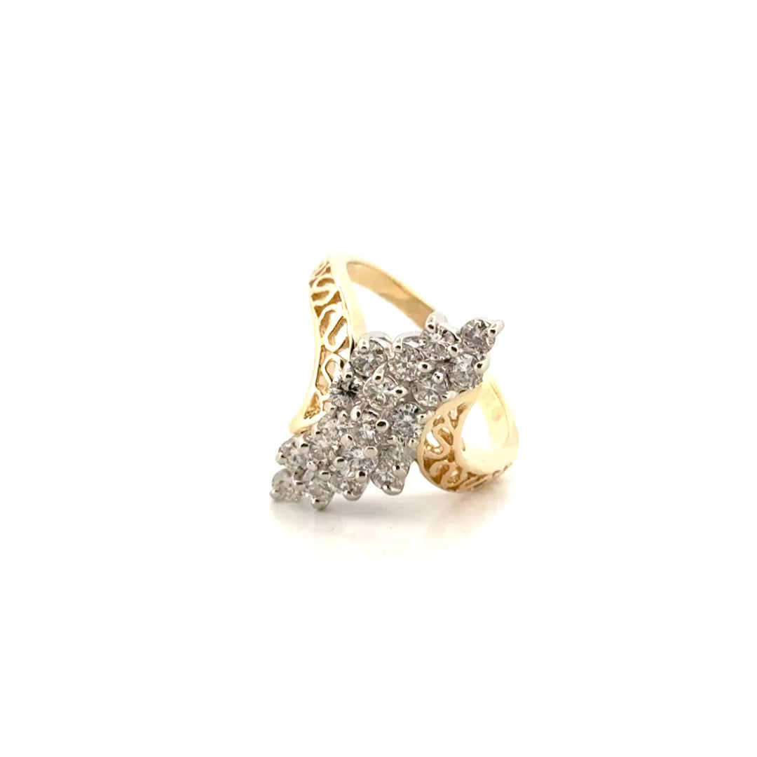 1.1cttw. Natural Diamond Bypass Style Cocktail Ring in 14K Yellow Gold Sz 7
