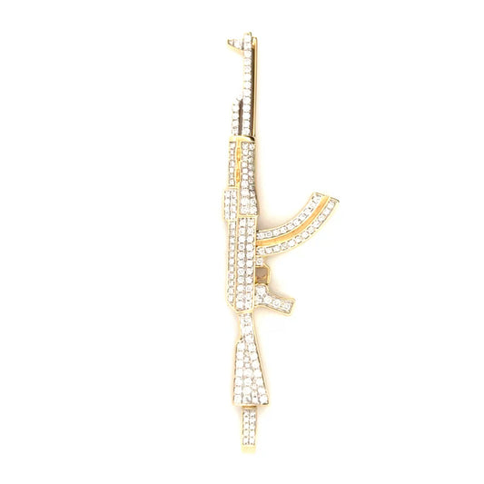 1.4cttw. Natural Diamond Encrusted AK-47 Pendant in 10K Yellow Gold