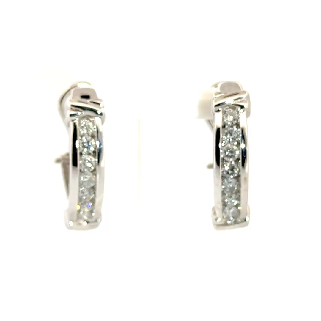 1.25cttw. Natural Diamond J Hoop Style Earrings in 10K White Gold