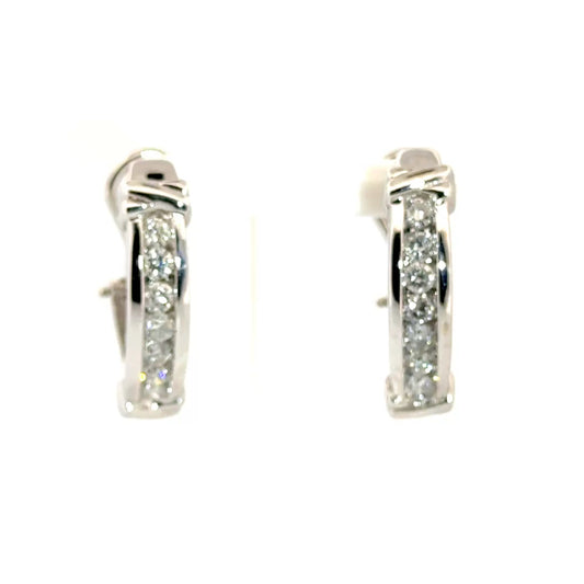 1.25cttw. Natural Diamond J Hoop Style Earrings in 10K White Gold