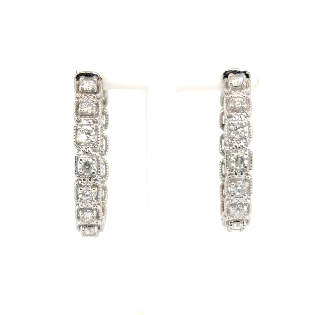 1.67cttw. Diamond Rope Style In N Out Hoop Earrings in 14K White Gold