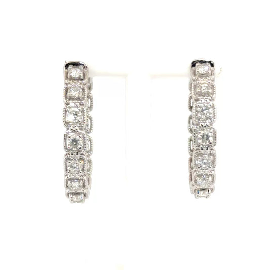 1.67cttw. Diamond Rope Style In N Out Hoop Earrings in 14K White Gold