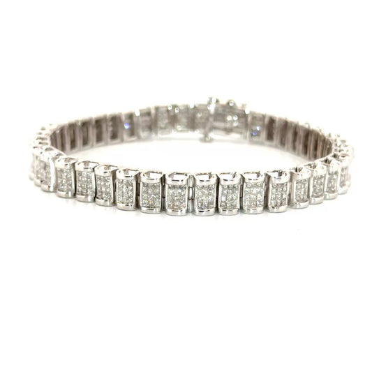 5.54cttw. Natural Invisible Set Princess Cut Diamond Link Bracelet in 14K White Gold