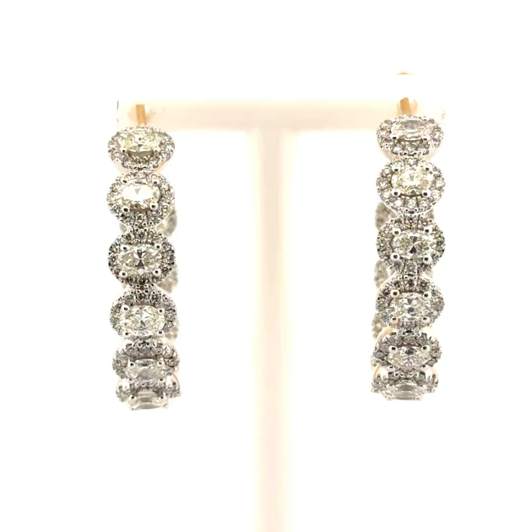 3.75cttw Natural Oval Diamond Halo Style In N Out Hoops in 14K Yellow Gold