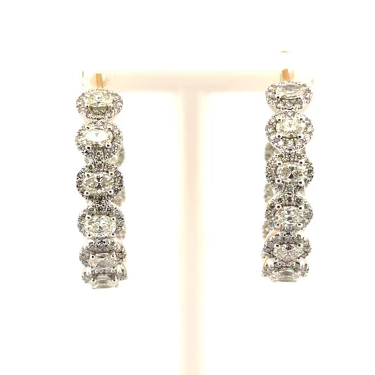 3.75cttw Natural Oval Diamond Halo Style In N Out Hoops in 14K Yellow Gold