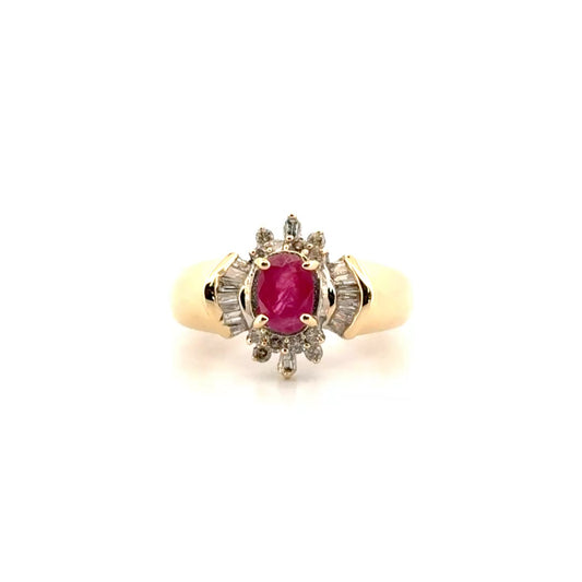 Natural Ruby & Diamond Fashion Ring in 14K Yellow Gold
