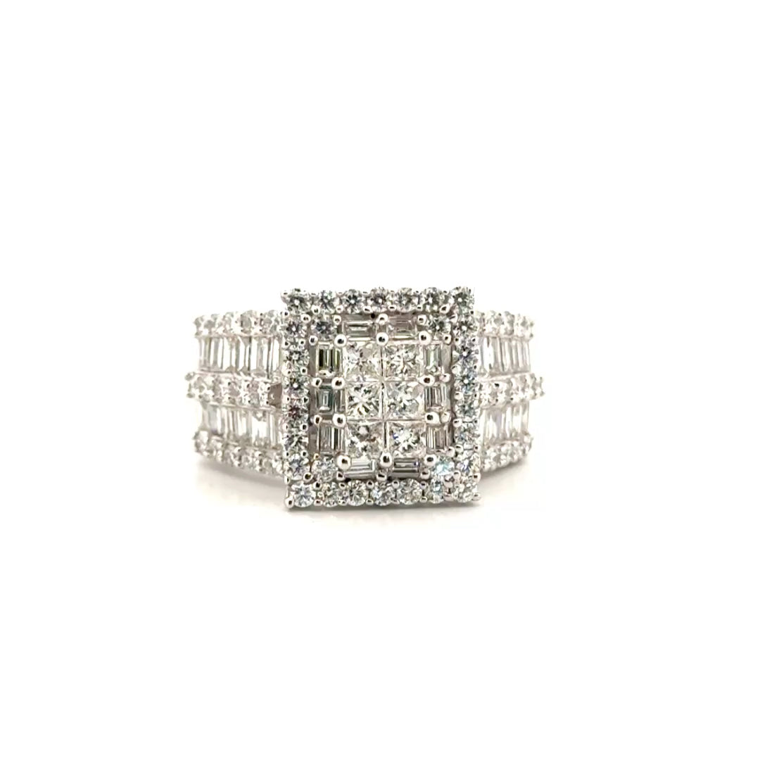 3.33cttw. Natural Diamond Cluster Diamond Ring in 14K White Gold Sz 9