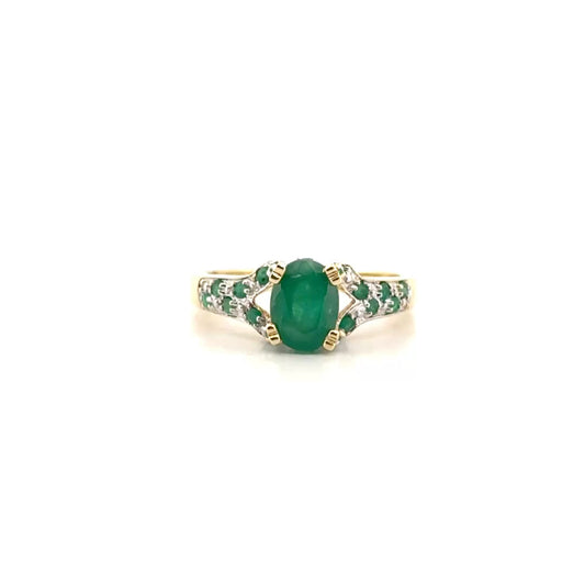 Natural Emerald Split Shank Fashion ring in 10K Yellow Gold