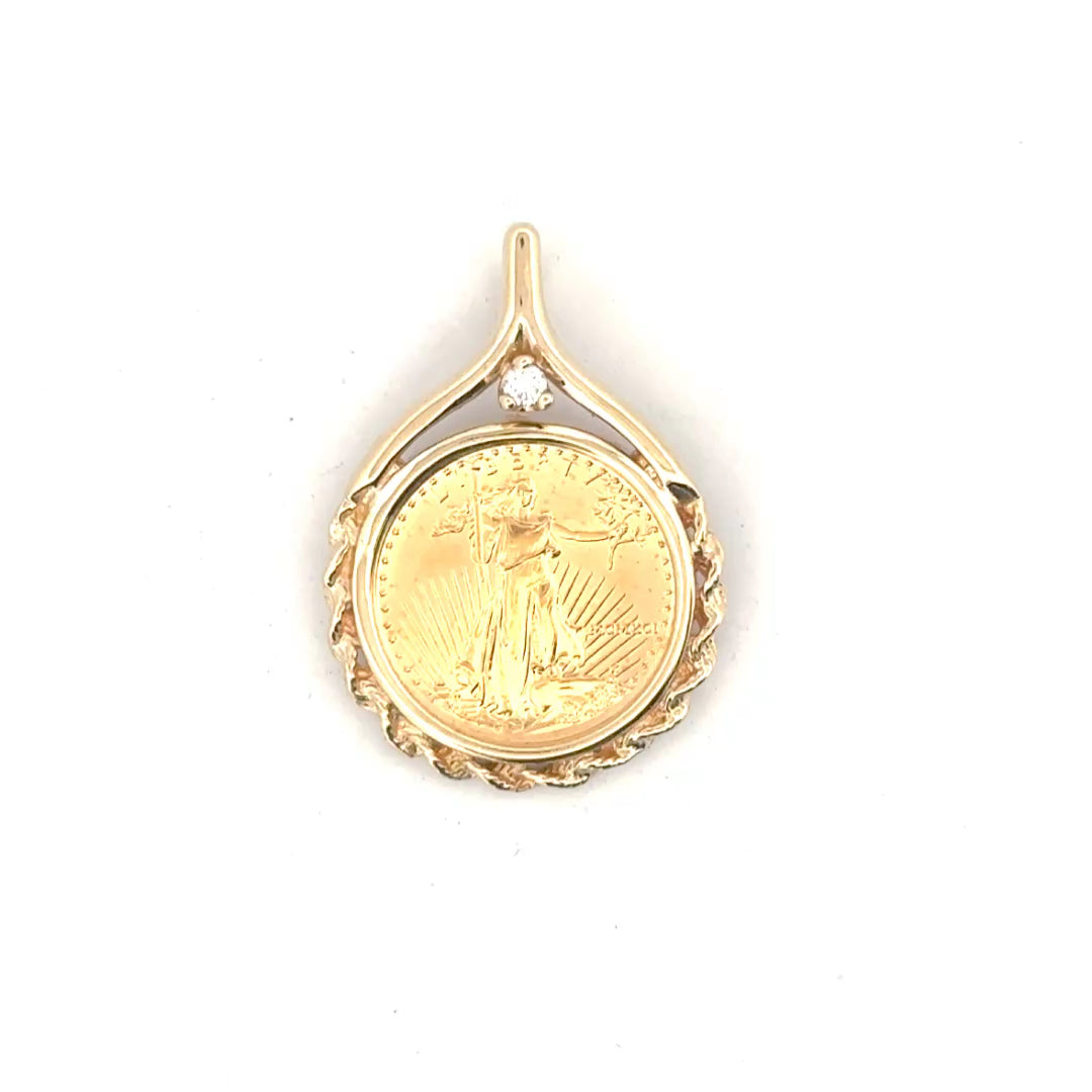 1/10oz American Gold Eagle in 14K Yellow Gold Bezel with Natural Diamond Accent