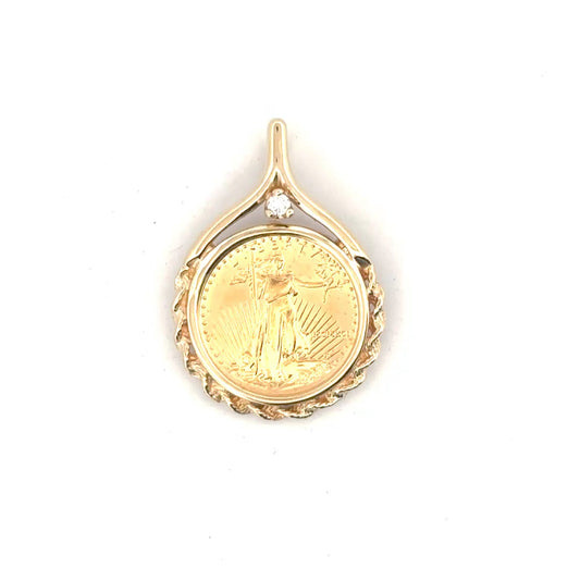 1/10oz American Gold Eagle in 14K Yellow Gold Bezel with Natural Diamond Accent