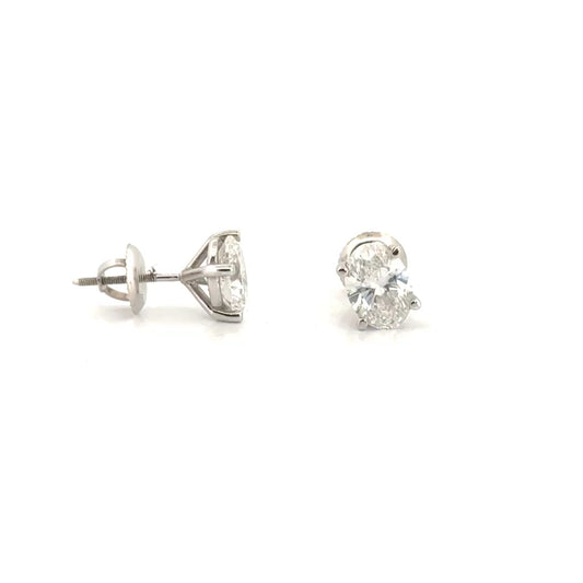 2.1cttw. Lab Grown Diamond Oval Studs F VS set in WG Screw Back