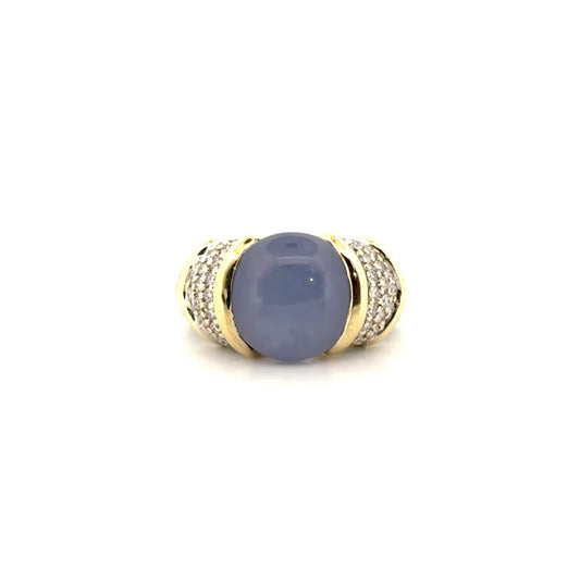 David Yurman Capri Chalcedony & Natural Diamond Cable Ring in 925 Sterling Silver with 18K Yellow Gold Accents