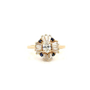 Approx .65ct Natural Diamond Oval with Diamond Baguette & Sapphire Accents in 14K Yellow Gold Sz 9.5
