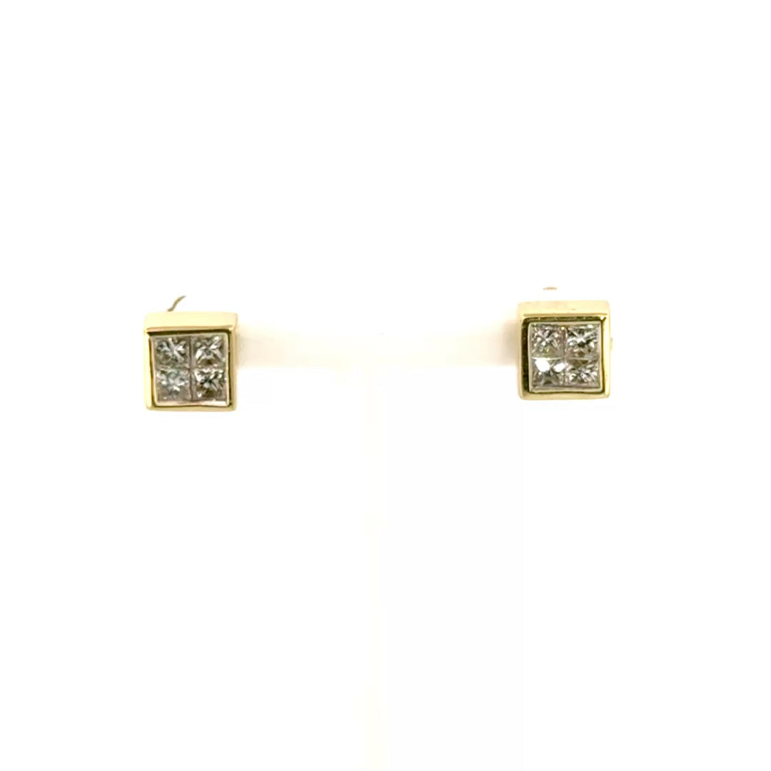1cttw. Natural Diamond Quad Set Ear Studs in 18K Yellow Gold