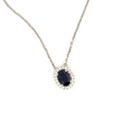 Oval Cut Sapphire in Diamond Halo on 14K White Gold Chain