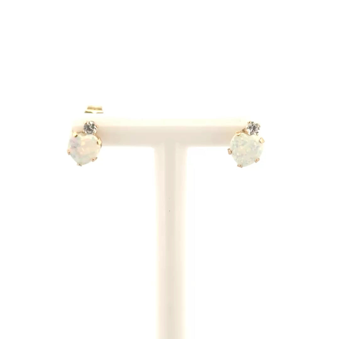 Heart Shaped Opal Ear Studs with Diamond Accent in 14K Yellow Gold