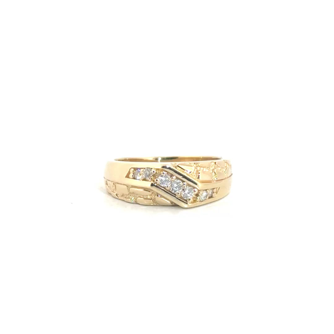 Natural Diamond Nugget Style Men's Ring in 14K Yellow Gold