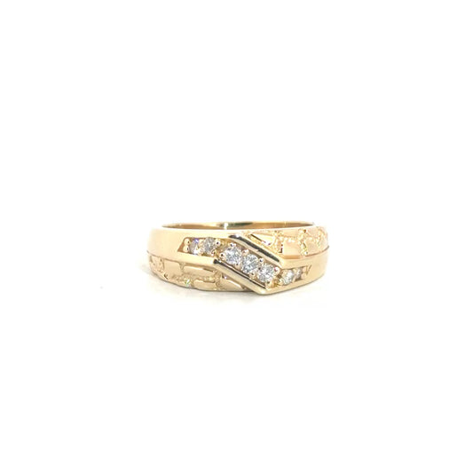 Natural Diamond Nugget Style Men's Ring in 14K Yellow Gold