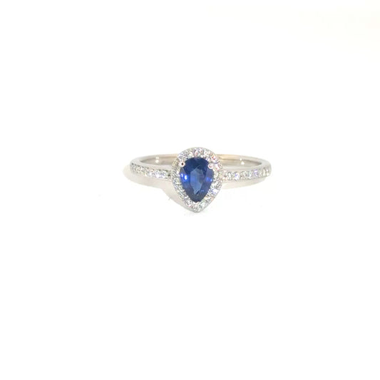 Blue Pear Shape Stone in 14K White Gold Mounting