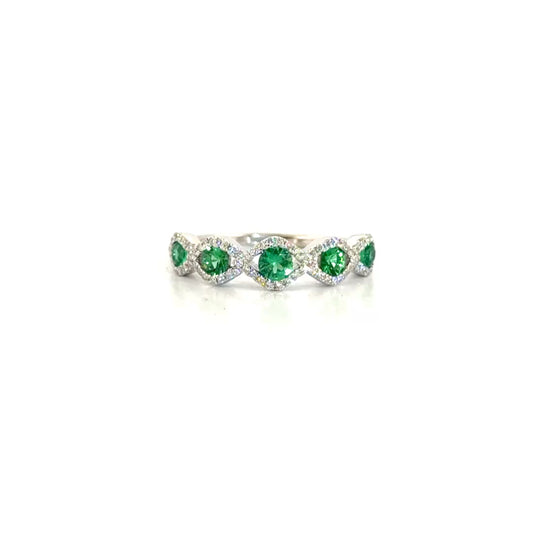 Natural Diamond & Emerald Fashion Band in 18K White Gold