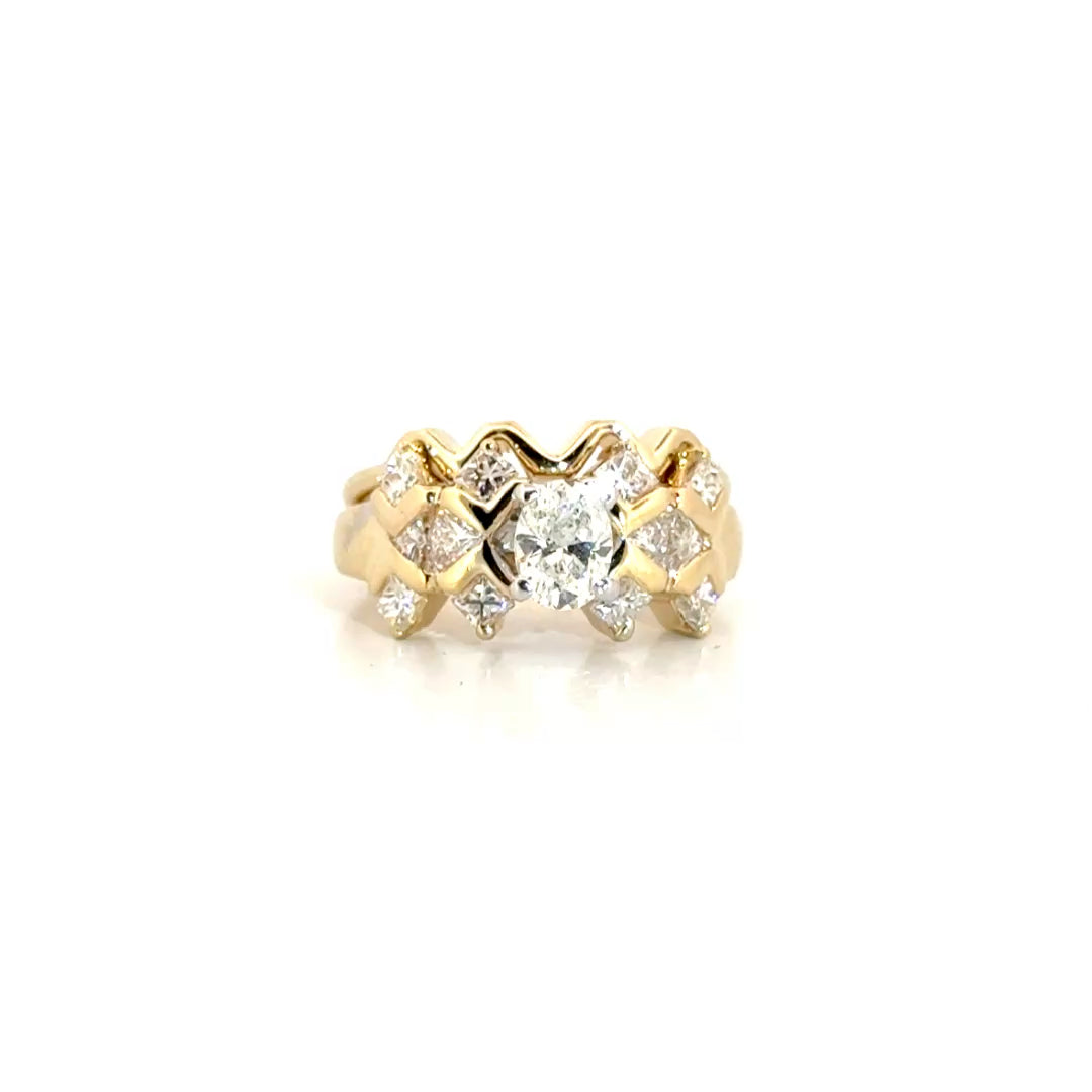 Natural Diamond Oval Geometric Style Ring with Matching Band in 14K Yellow Gold Sz 5.5