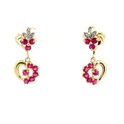 Ruby & Diamond Drop Style Earrings in 14K Yellow Gold