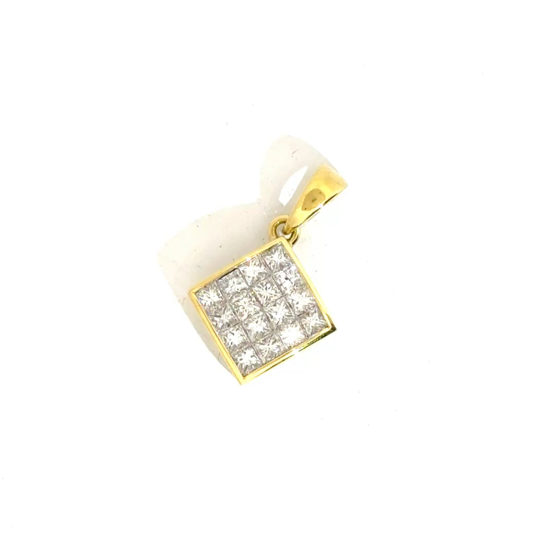 Princess Cut Diamond Square Shaped Dangle Pendant in 18K Yellow Gold with 1.45cttw. Natural Diamond