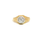 Diamond Solitaire Signet Style Engraved Ring in 14K Yellow Gold with a .60ct Natural G VS1 Diamond