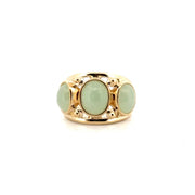 Trinity Style Oval Jade Cabochon Open Shank Ring in 14K Yellow Gold