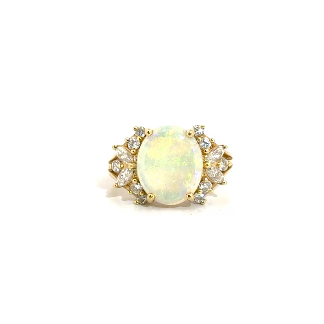 Oval Cabachon Cut Opal Cocktail Style Ring in 14K Yellow Gold