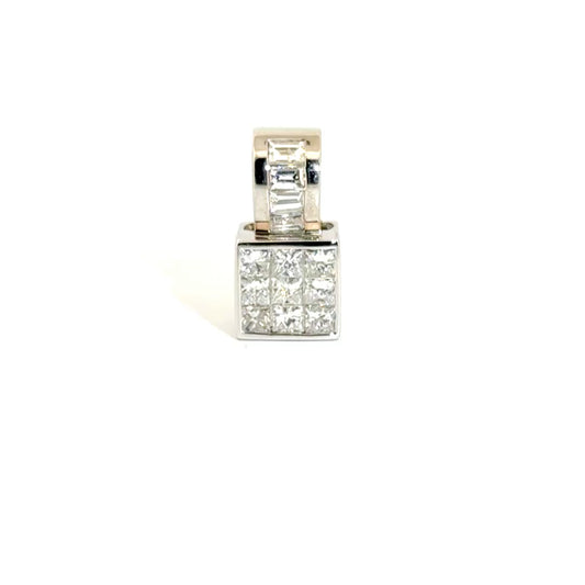 1.55cttw. Natural Princess Cut Diamond Pendant in 14K White Gold