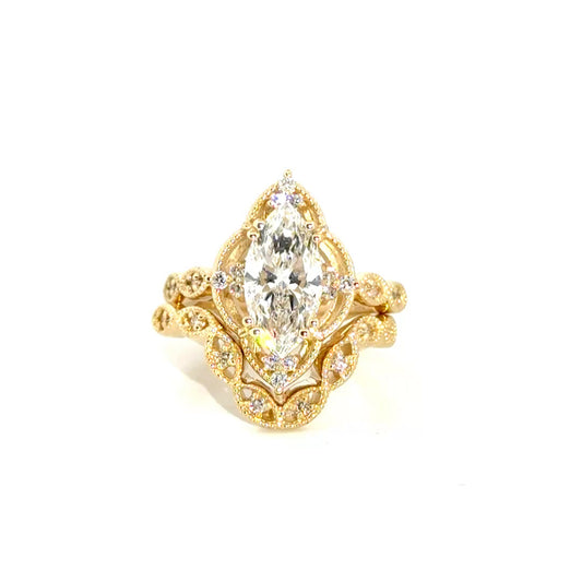 2.04ct. E VS1 Lab Grown Marquise in Antique Style Mounting with Matching Band in 14K Yellow Gold