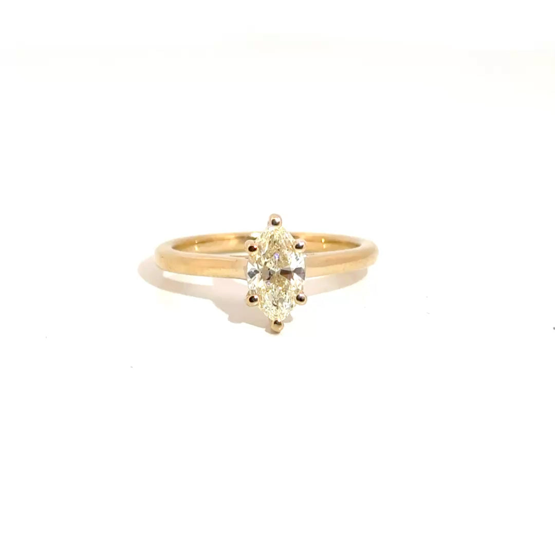 1.03ct. Natural Marquise Diamond Engagement Ring in 14K Yellow Gold Cathedral Mounting