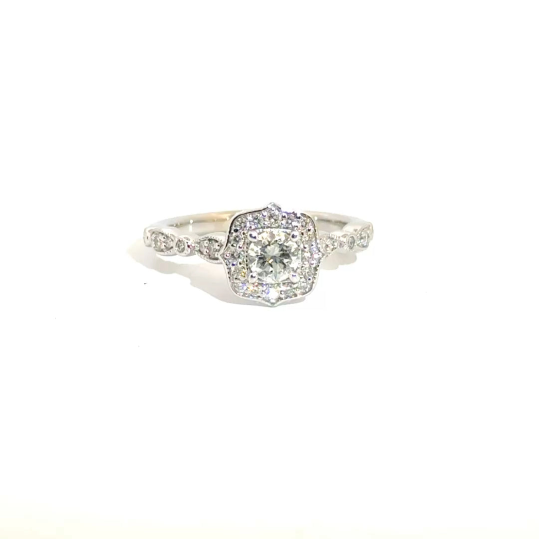 Natural Round Diamond Engagement Ring in 14K White Gold Sz 7