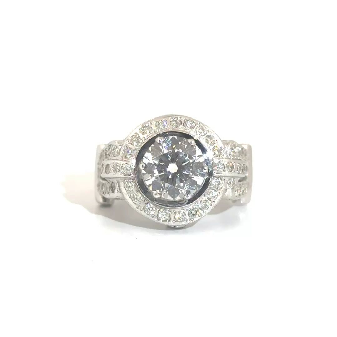 3.01ct. E VS1 Lab Grown Round Diamond in Custom 18K White Gold Estate Mounting Sz 7.5