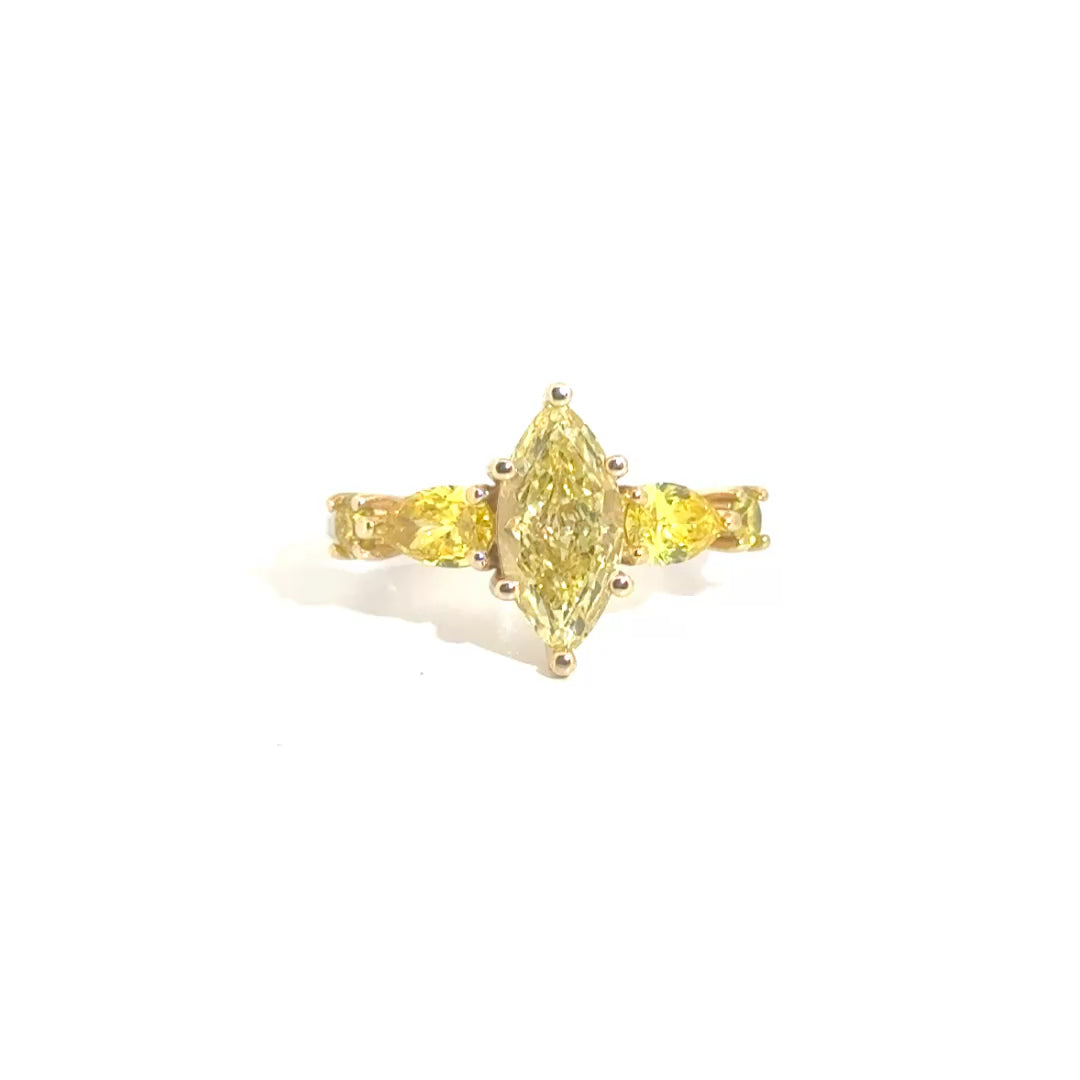 1.72ct. Fancy Intense Yellow VVS2 Lab Grown Marquise in 14K Yellow Gold Mounting Sz 7