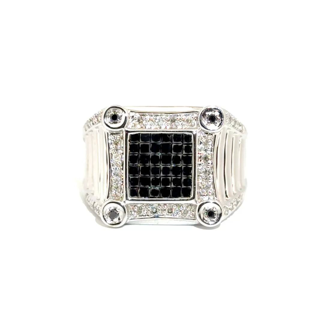 1.25cttw. Black & White Diamond Men's Ring in 14K White Gold