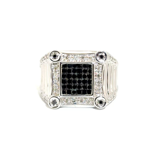 1.25cttw. Black & White Diamond Men's Ring in 14K White Gold