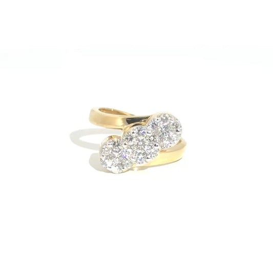 Natural Diamond Three Tier Ring in 14k Yellow Gold
