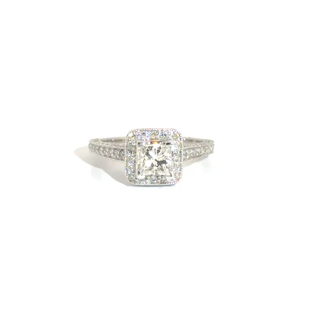 Natural Princess Cut Diamond Engagement Ring in 14K White Gold Sz 7