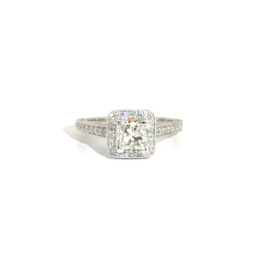 Natural Princess Cut Diamond Engagement Ring in 14K White Gold