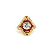 1.01ct. Natural Round Diamond Set in Vintage Style Ruby & Diamond Ring Set in 14K Yellow Gold Sz 6.5