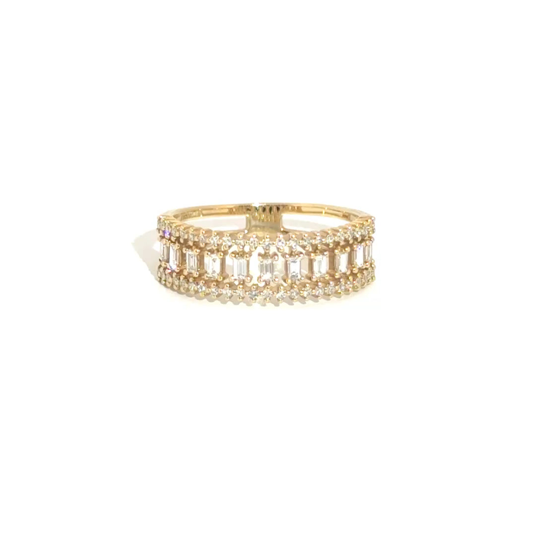 Natural Baguette & Round Diamond Fashion Band in 14K Yellow Gold Sz 6.5