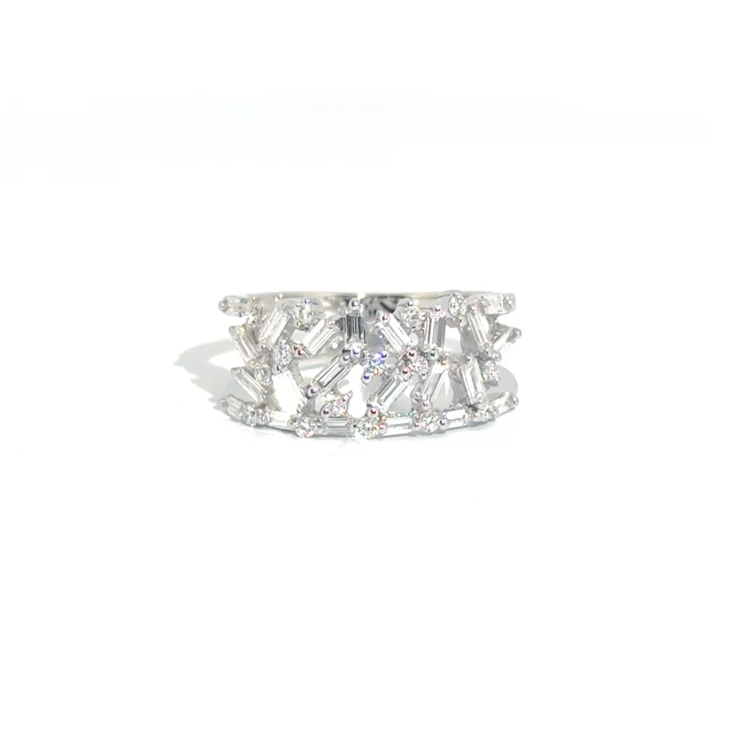Natural Baguette & Round Diamond Fashion Band in 14K White Gold Sz 6.5